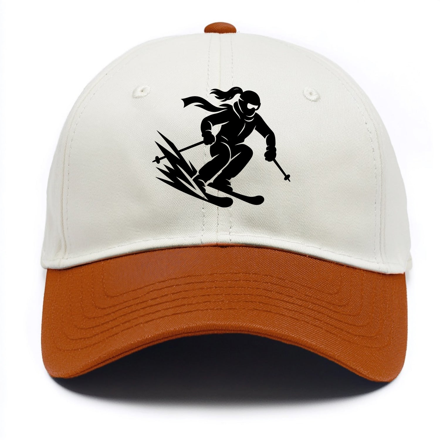 Skier carving down snowy slope - Two Tone Cap - Orange