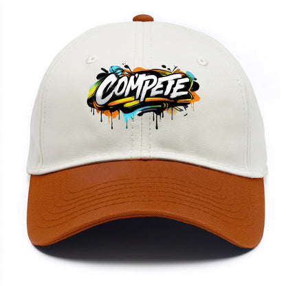 Bold typography design - "COMPETE" - competitive spirit, love the game - Two Tone Cap - Orange