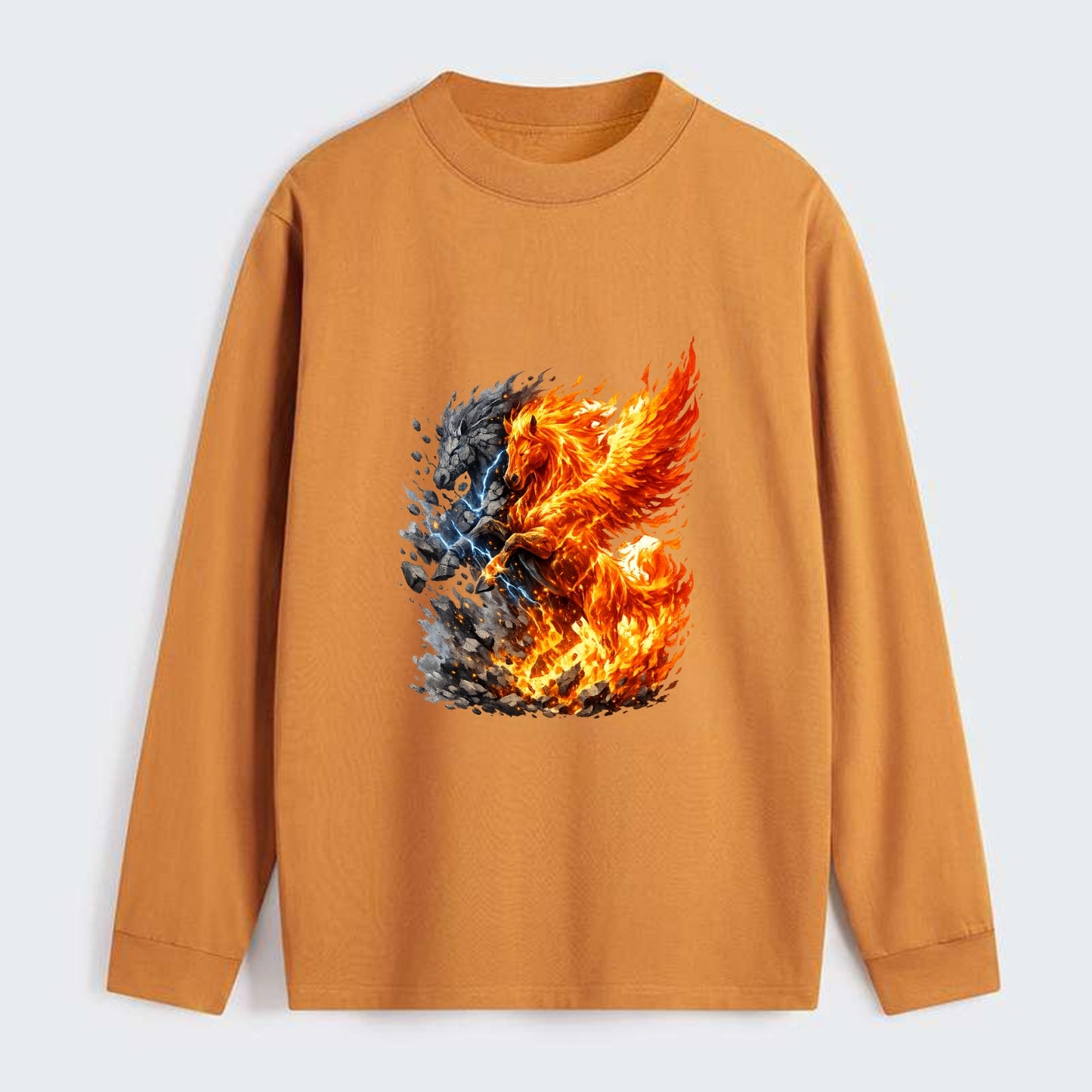 THUNDER FIRE | Horse combining lightning and flame | Electric fire | - Classic Long Sleeve Shirt - Orange
