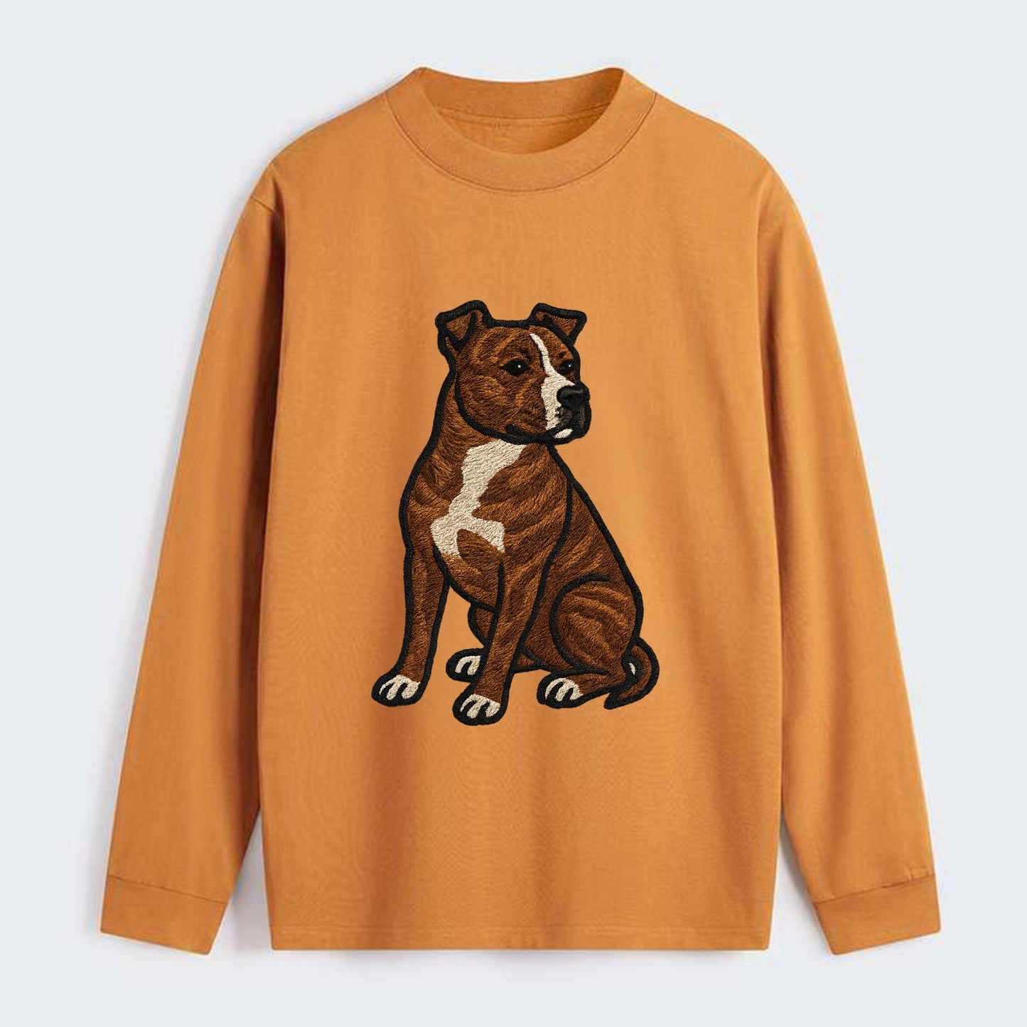 American Staffordshire Terrier - Brindle embroidered pose - Classic Long Sleeve Shirt - Orange