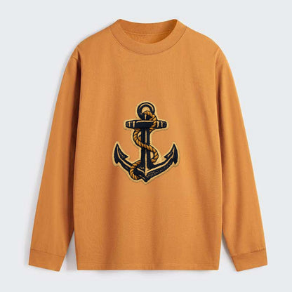 ANCHOR ROPE - classic anchor with rope in navy and gold , sailor - Classic Long Sleeve Shirt - Orange