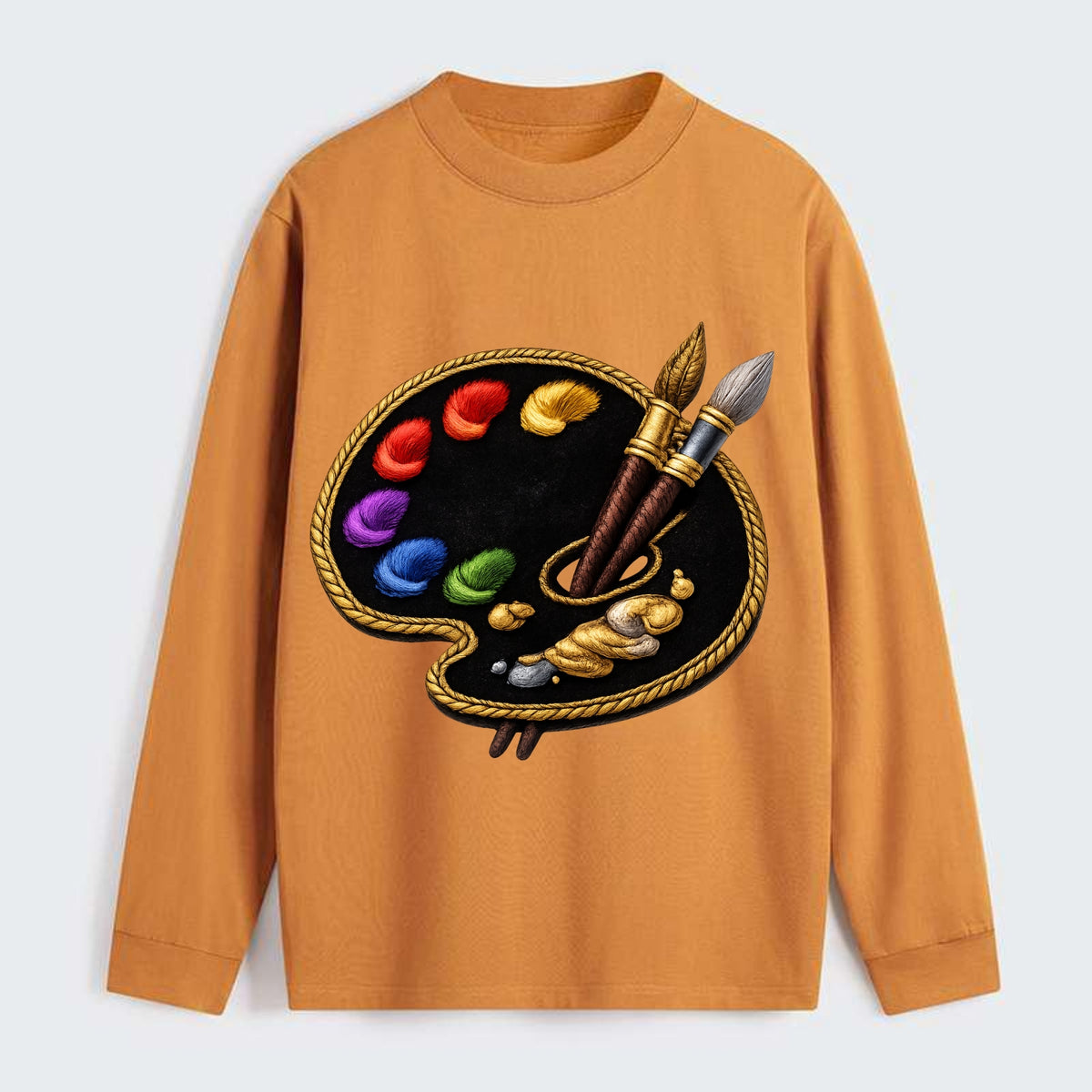 PAINT PALETTE - artist palette with brushes in rainbow and brown , - Classic Long Sleeve Shirt - Orange