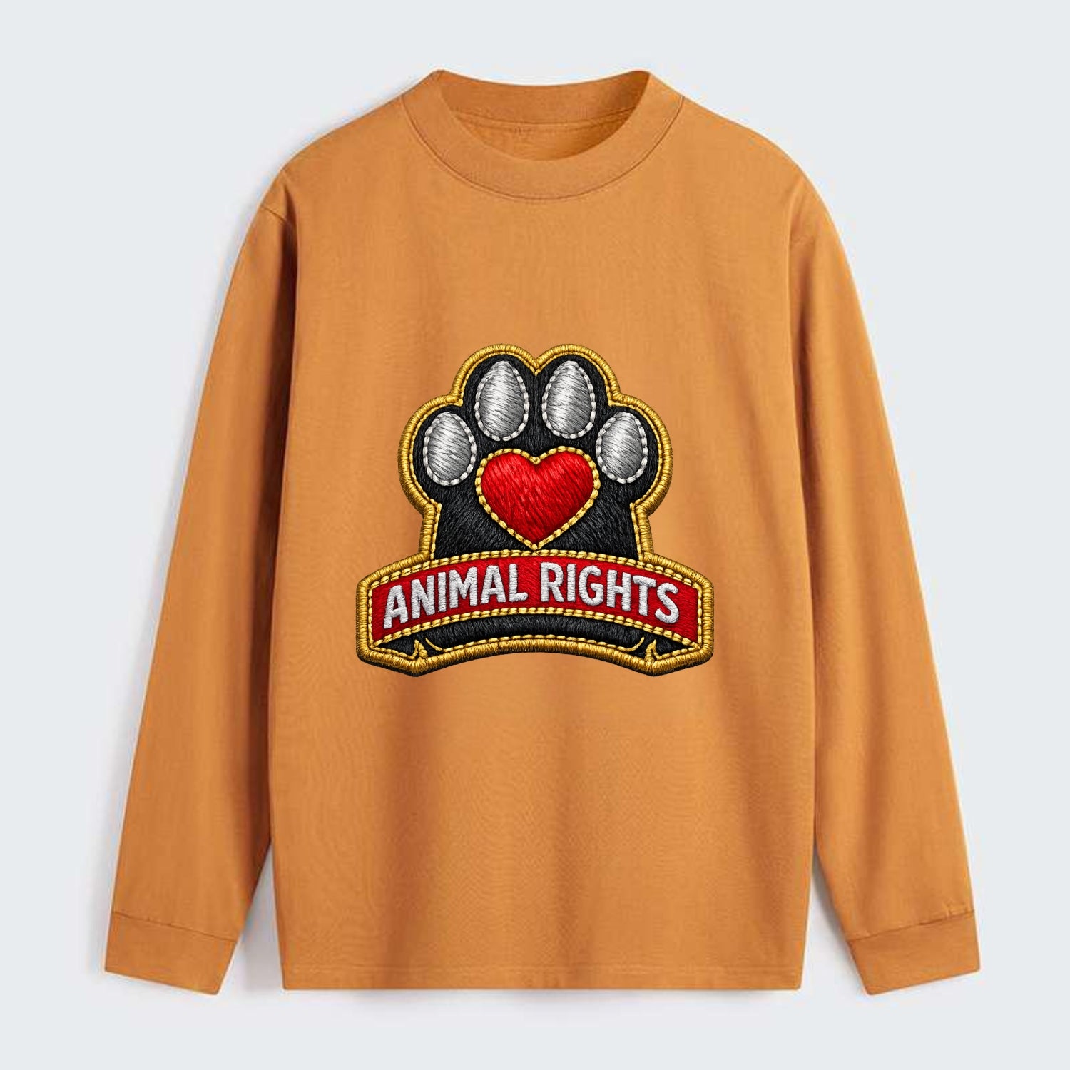 ANIMAL RIGHTS - raised paw with heart in red , advocacy - Classic Long Sleeve Shirt - Orange