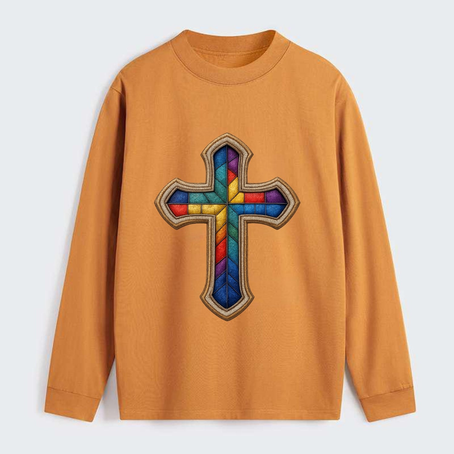 Stained Glass Cross  - Classic Long Sleeve Shirt - Orange