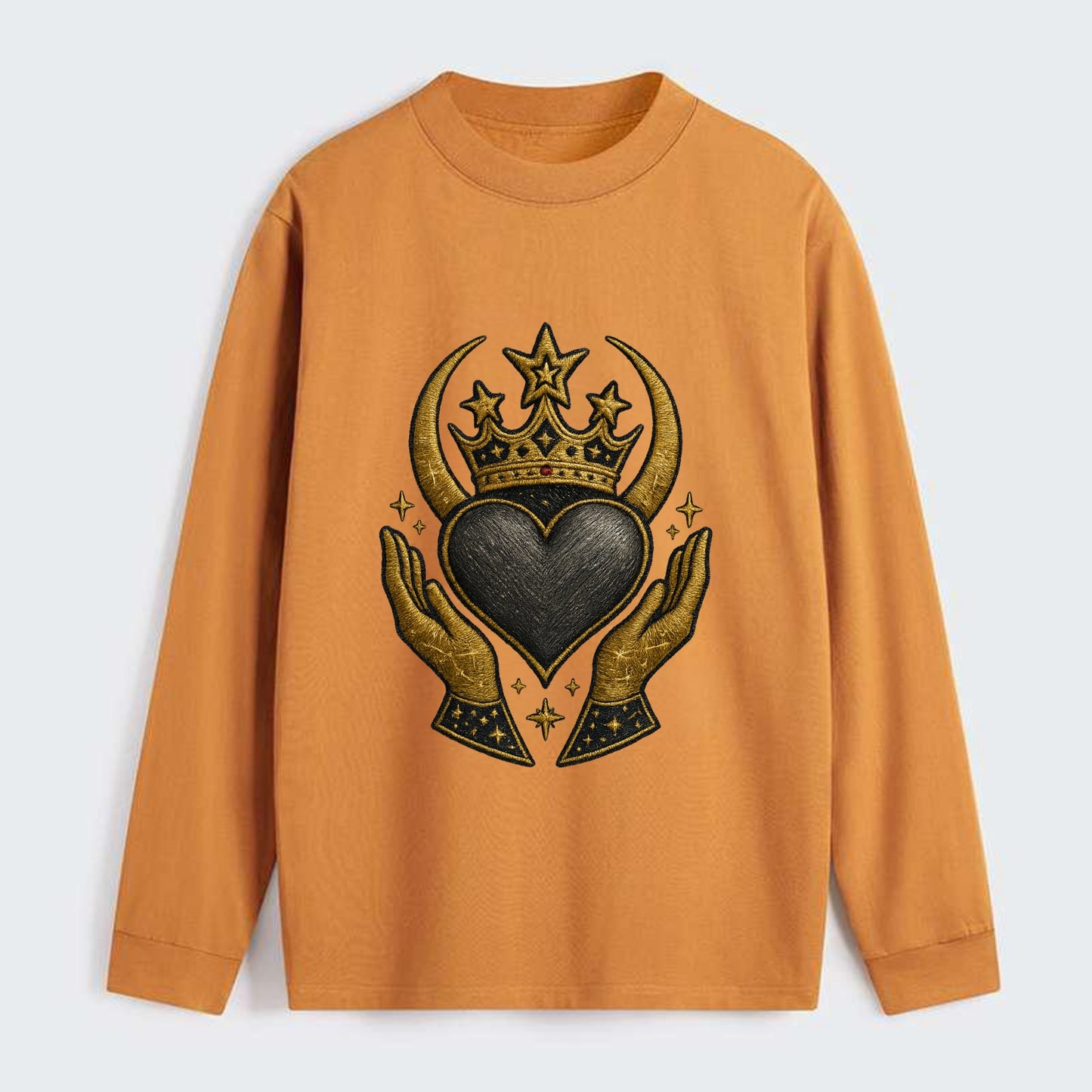 Celtic knot crown with woven strands merging into copper hands - Classic Long Sleeve Shirt - Orange