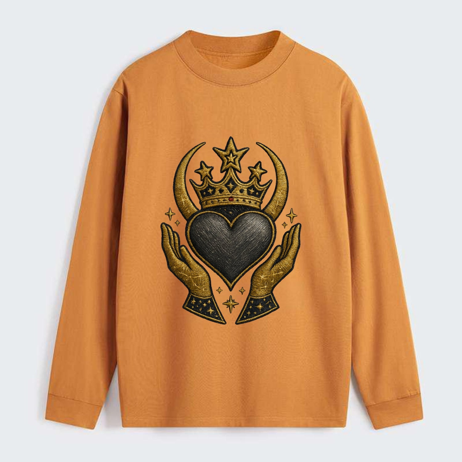 Celtic knot crown with woven strands merging into copper hands - Classic Long Sleeve Shirt - Orange