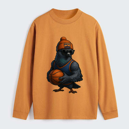 Manhattan Pigeon wearing Knicks beanie with skyline patch and wayfarer - Classic Long Sleeve Shirt - Orange