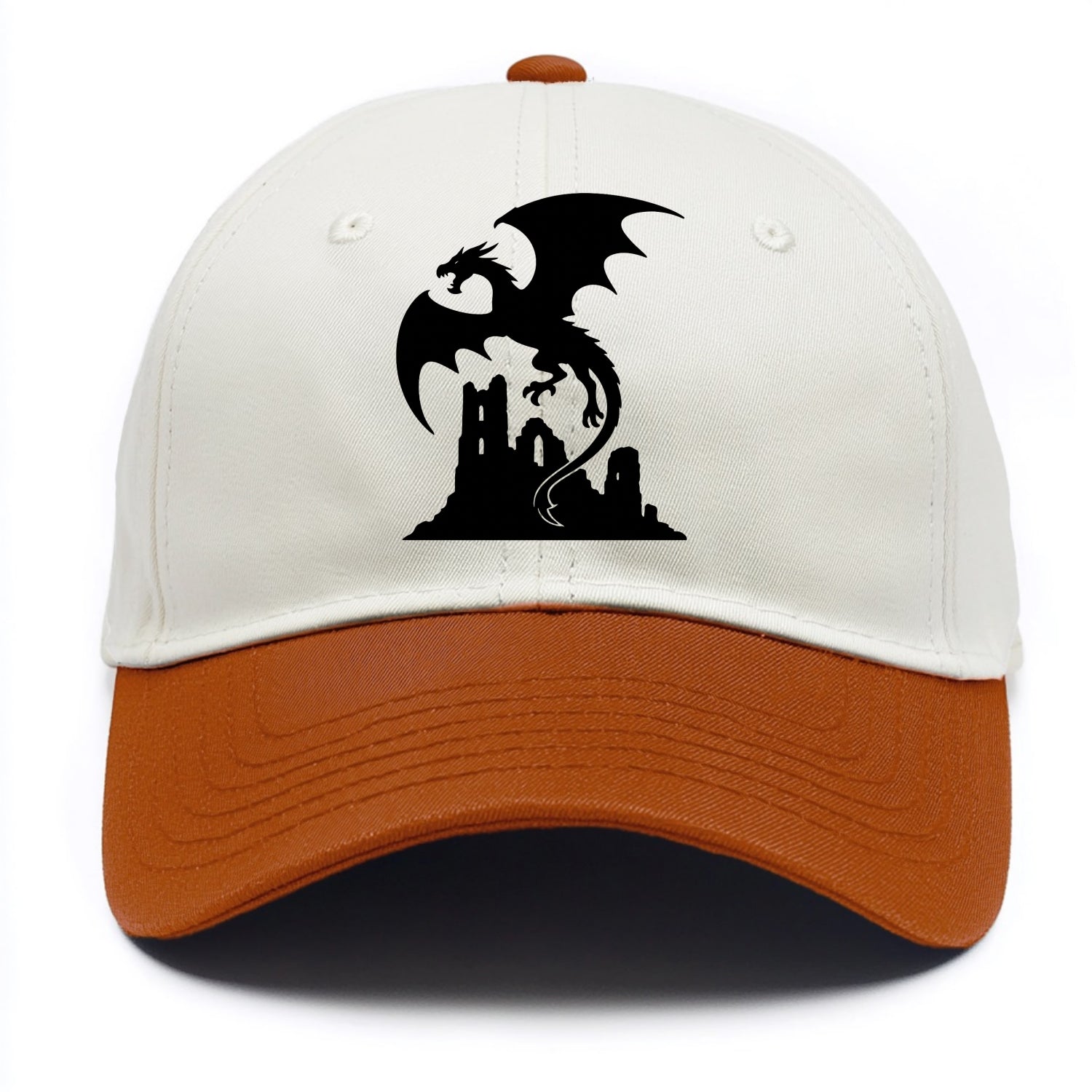 Dragon flying over castle ruins - Two Tone Cap - Orange