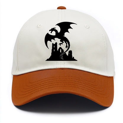 Dragon flying over castle ruins - Two Tone Cap - Orange