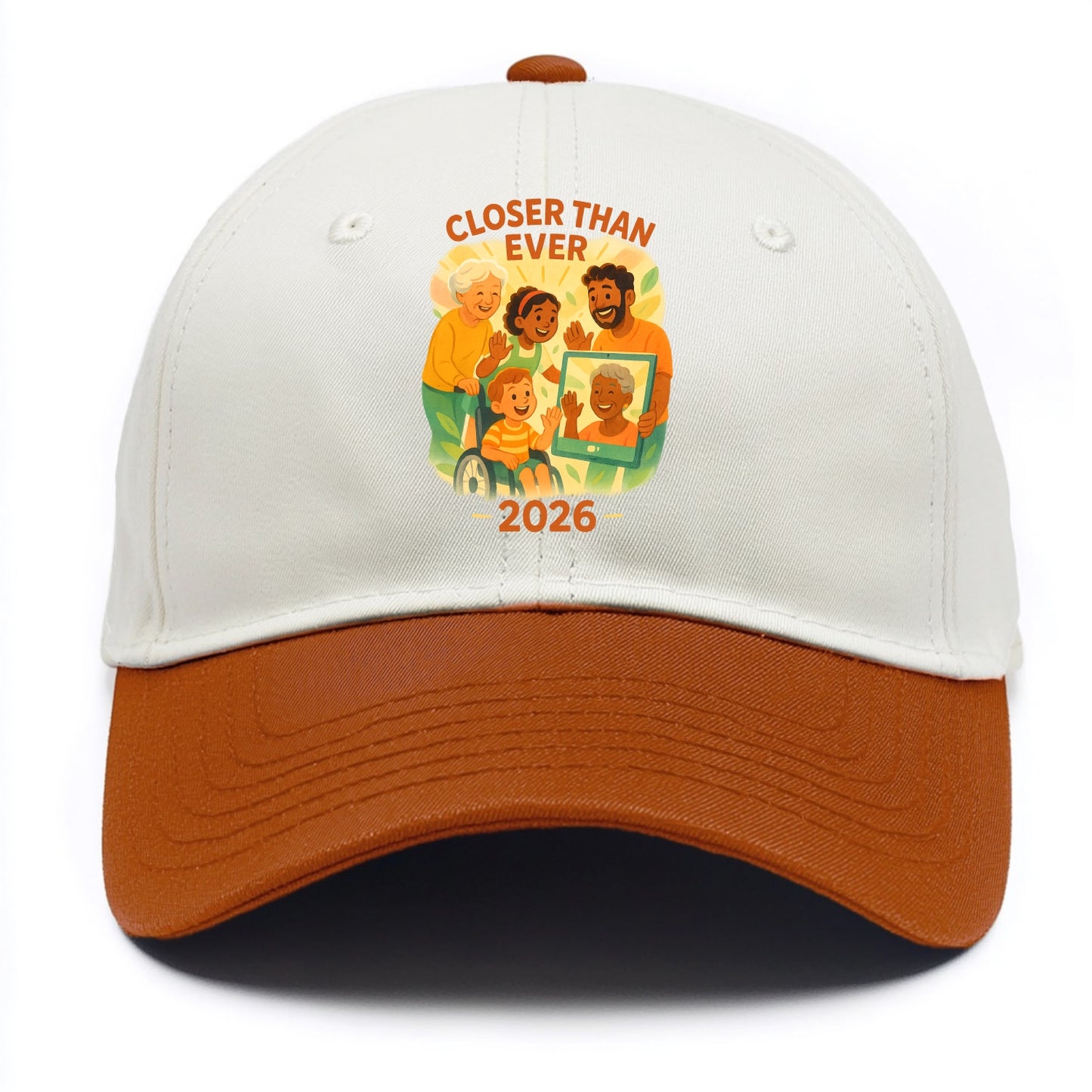 Technology bringing distant families together - "Closer Than Ever" - connection - Two Tone Cap - Orange