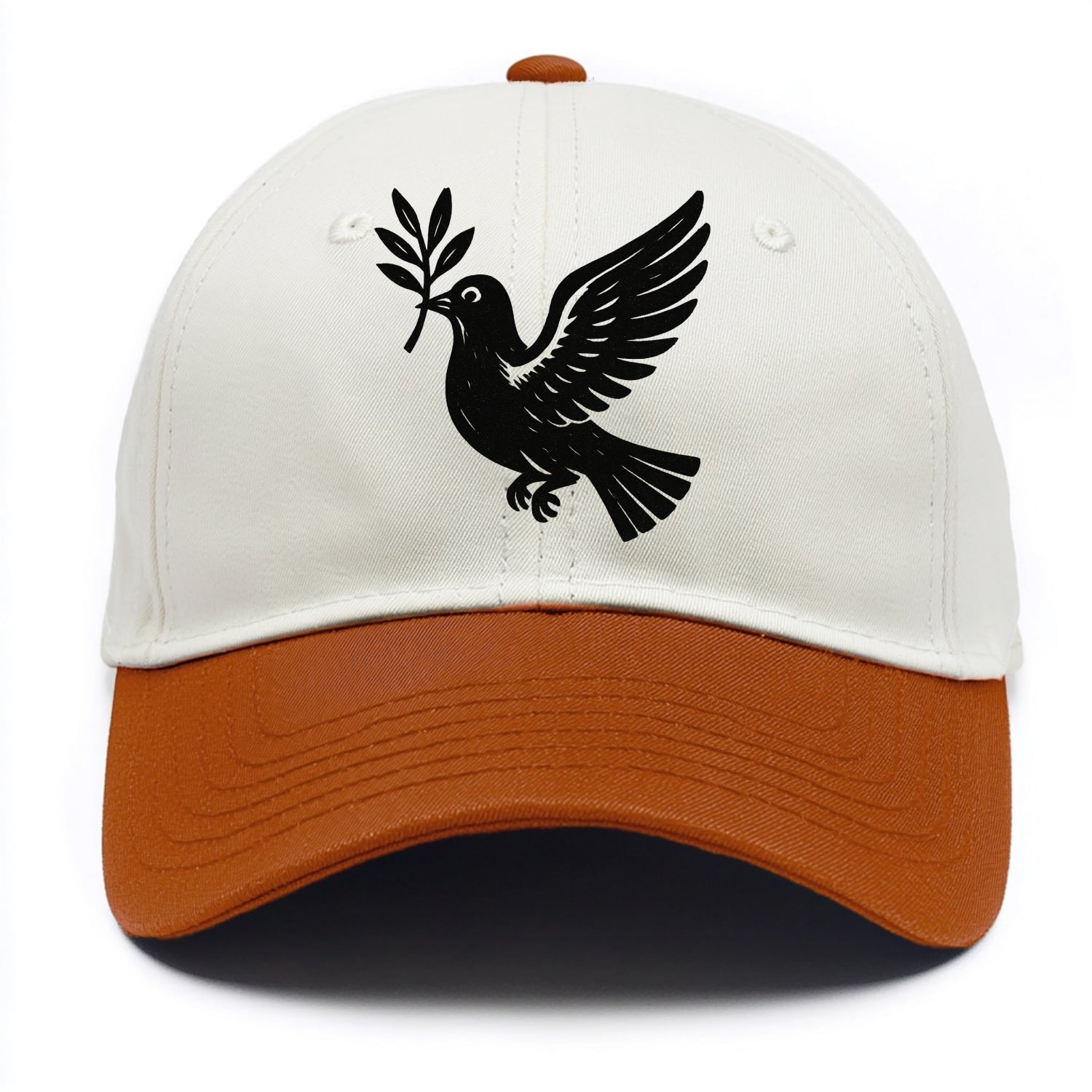 Dove carrying olive branch - peace movement ink painting - Two Tone Cap - Orange