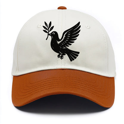 Dove carrying olive branch - peace movement ink painting - Two Tone Cap - Orange