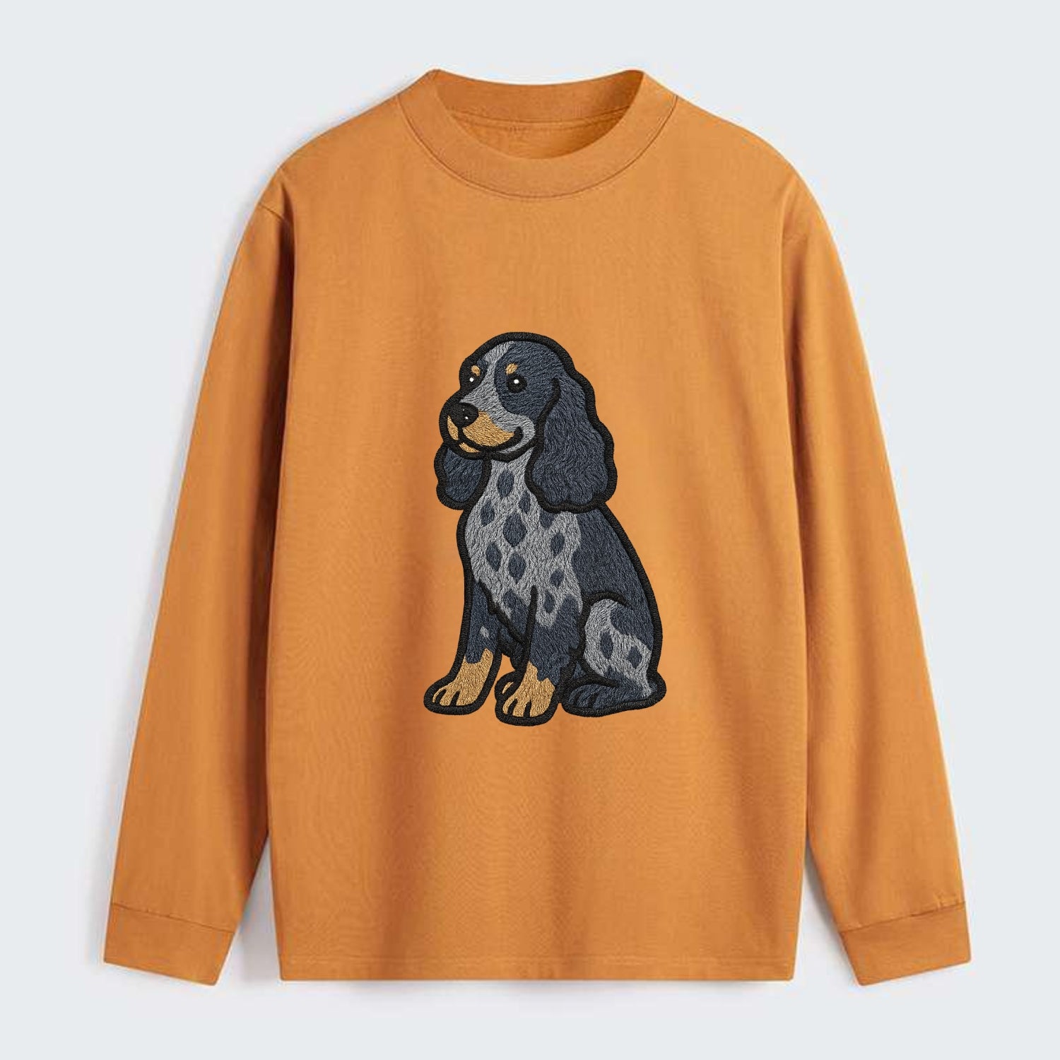 English Cocker Spaniel - Blue roan embroidered sitting pose - Classic Long Sleeve Shirt - Orange