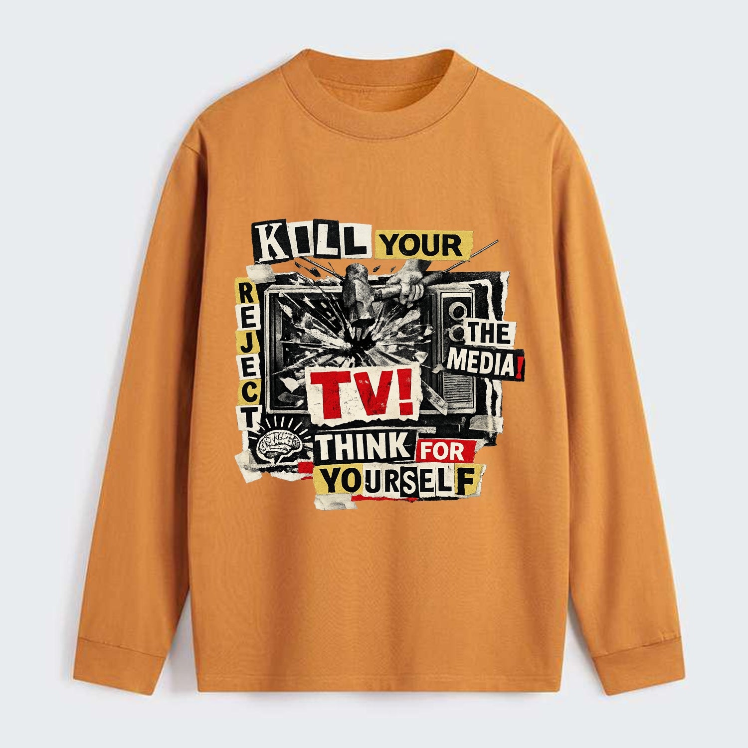 KILL YOUR TV | Smashed television | Reject media | Think for yourself | - Classic Long Sleeve Shirt - Orange