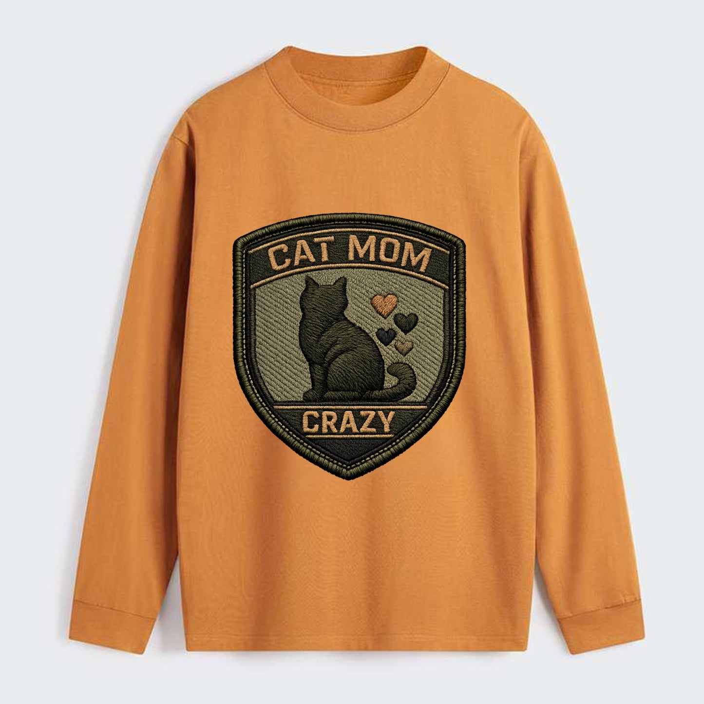 CAT MOM CRAZY - cat silhouette with hearts in purple , cat lady - Classic Long Sleeve Shirt - Orange