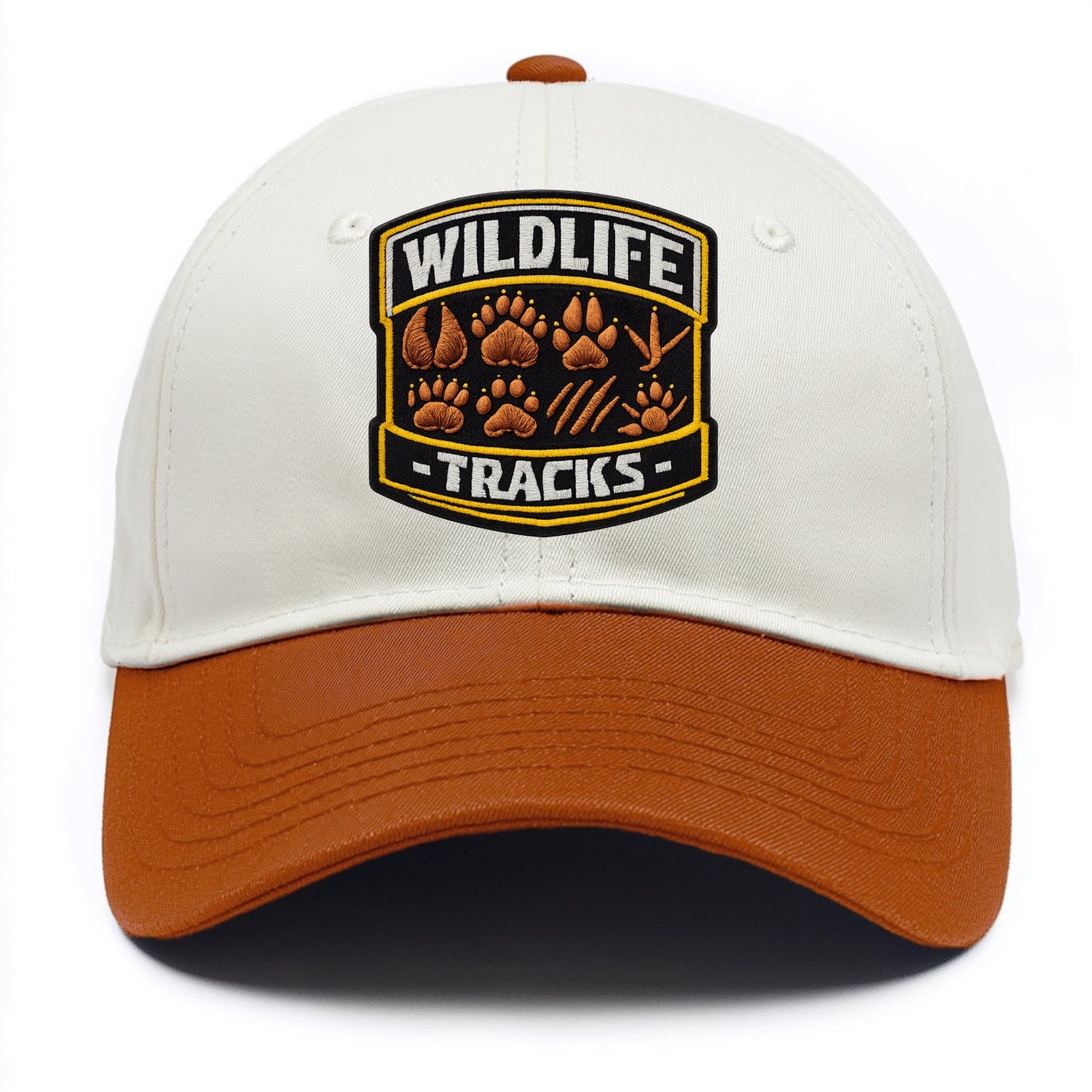 WILDLIFE TRACKS - animal footprints in brown , tracker - Two Tone Cap - Orange