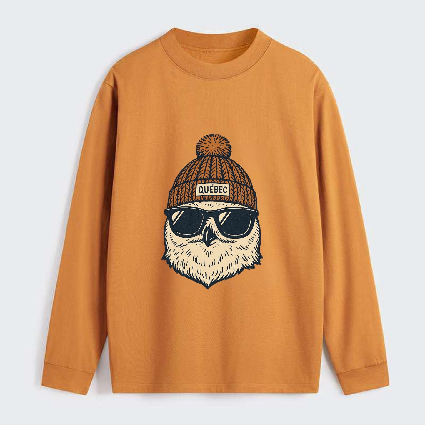Quebec City Snowy Owl wearing Quebec beanie with pom pom and wayfarer - Classic Long Sleeve Shirt - Orange
