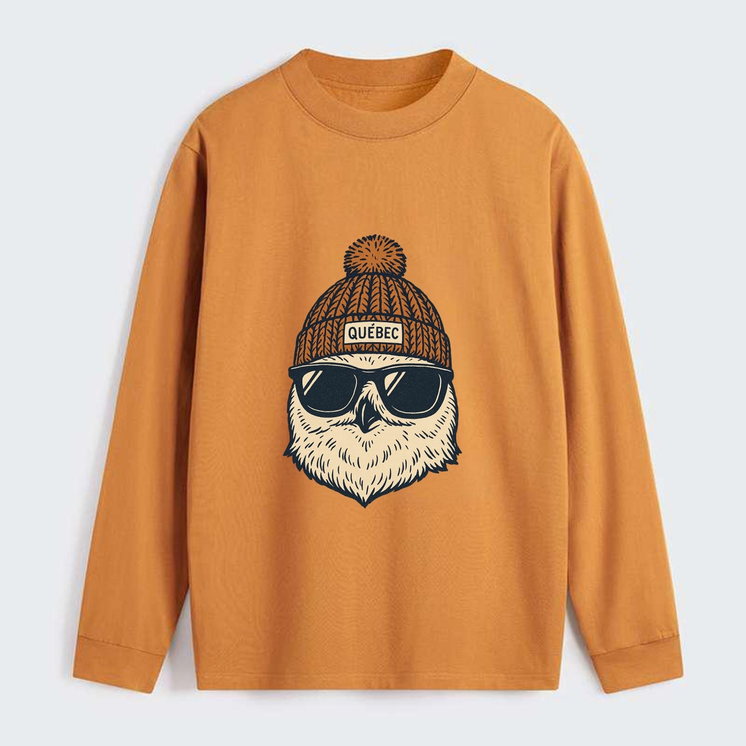 Quebec City Snowy Owl wearing Quebec beanie with pom pom and wayfarer - Classic Long Sleeve Shirt - Orange