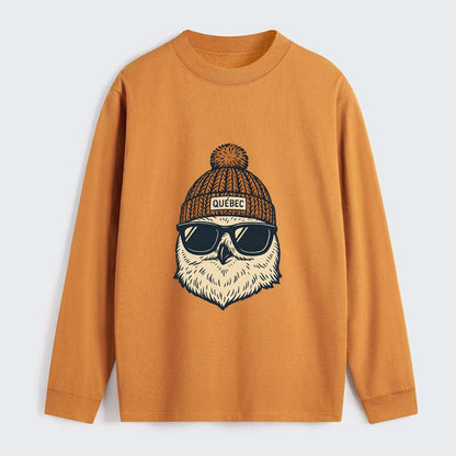 Quebec City Snowy Owl wearing Quebec beanie with pom pom and wayfarer - Classic Long Sleeve Shirt - Orange