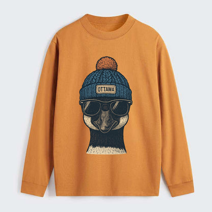 Ottawa Canadian Goose wearing Ottawa bea - Classic Long Sleeve Shirt - Orange