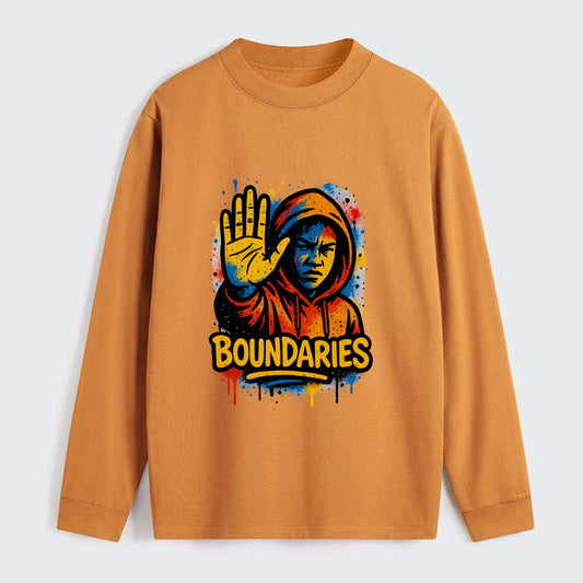 Person holding up hand in "stop" gesture - setting boundaries concept, - Classic Long Sleeve Shirt - Orange