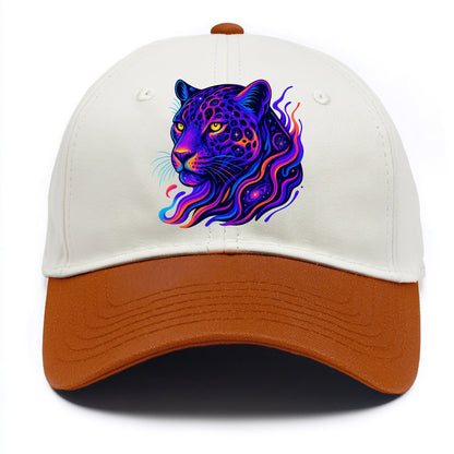 Powerful jaguar with rosettes containing miniature galaxies, cosmic purple and - Two Tone Cap - Orange