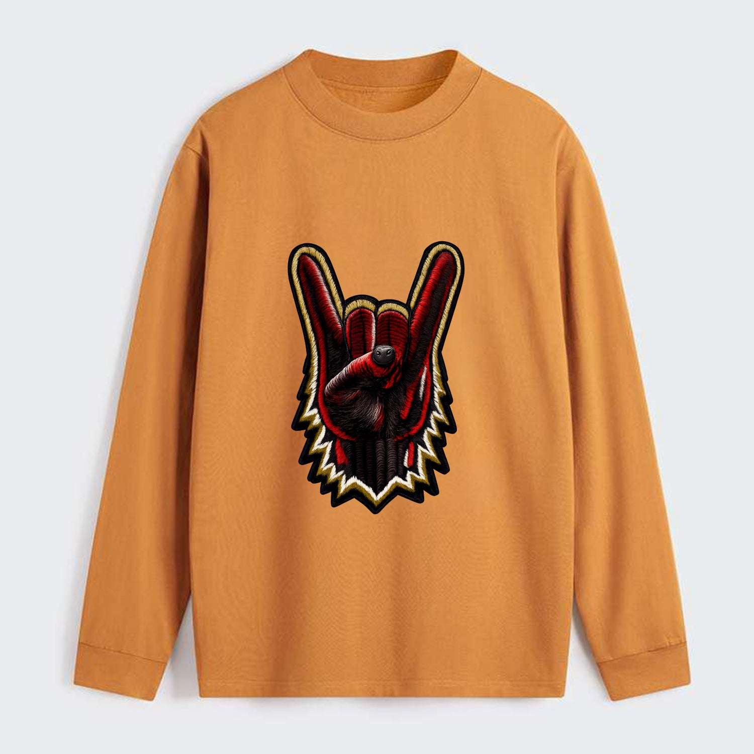 ROCK HAND HORNS - devil horns hand gesture in black and red , metal - Classic Long Sleeve Shirt - Orange