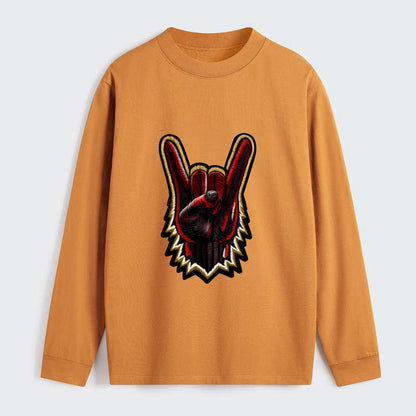 ROCK HAND HORNS - devil horns hand gesture in black and red , metal - Classic Long Sleeve Shirt - Orange