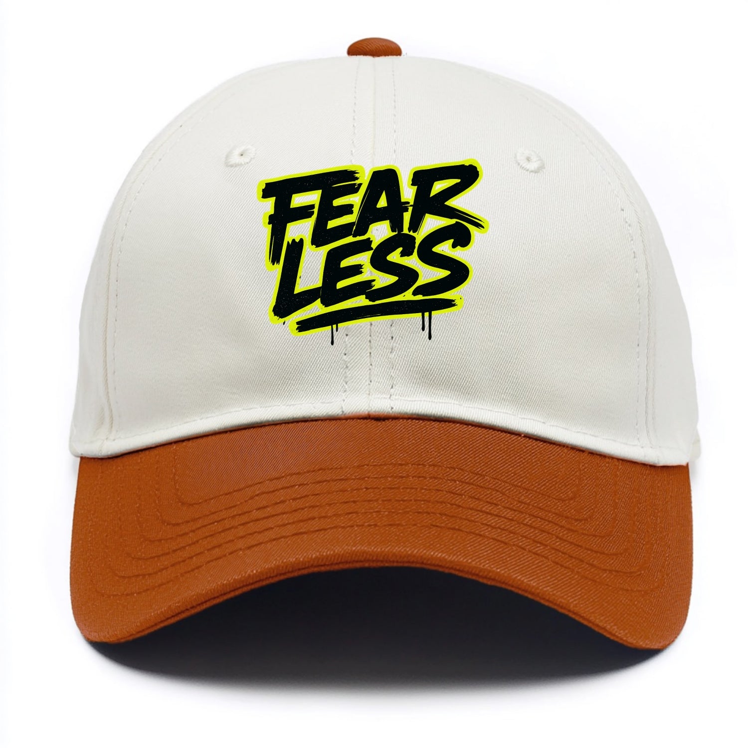 Bold typography design - "FEARLESS" - courage, bravery, facing challenges head on - Two Tone Cap - Orange