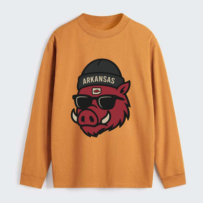 Fayetteville Razorback wearing Arkansas beanie with hog patch - Classic Long Sleeve Shirt - Orange