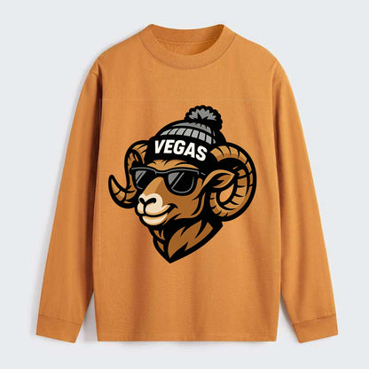 Vegas Desert Bighorn wearing Raiders silver and black beanie with pom - Classic Long Sleeve Shirt - Orange