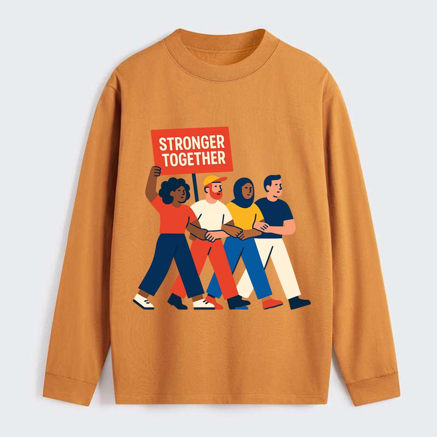 Peaceful protesters marching with linked arms - "Stronger Together" - - Classic Long Sleeve Shirt - Orange