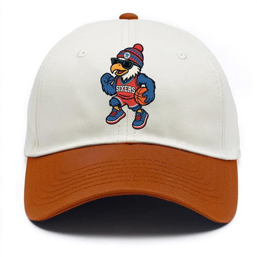 Philadelphia Eagle wearing 76ers red white and blue beanie with bell patch and - Two Tone Cap