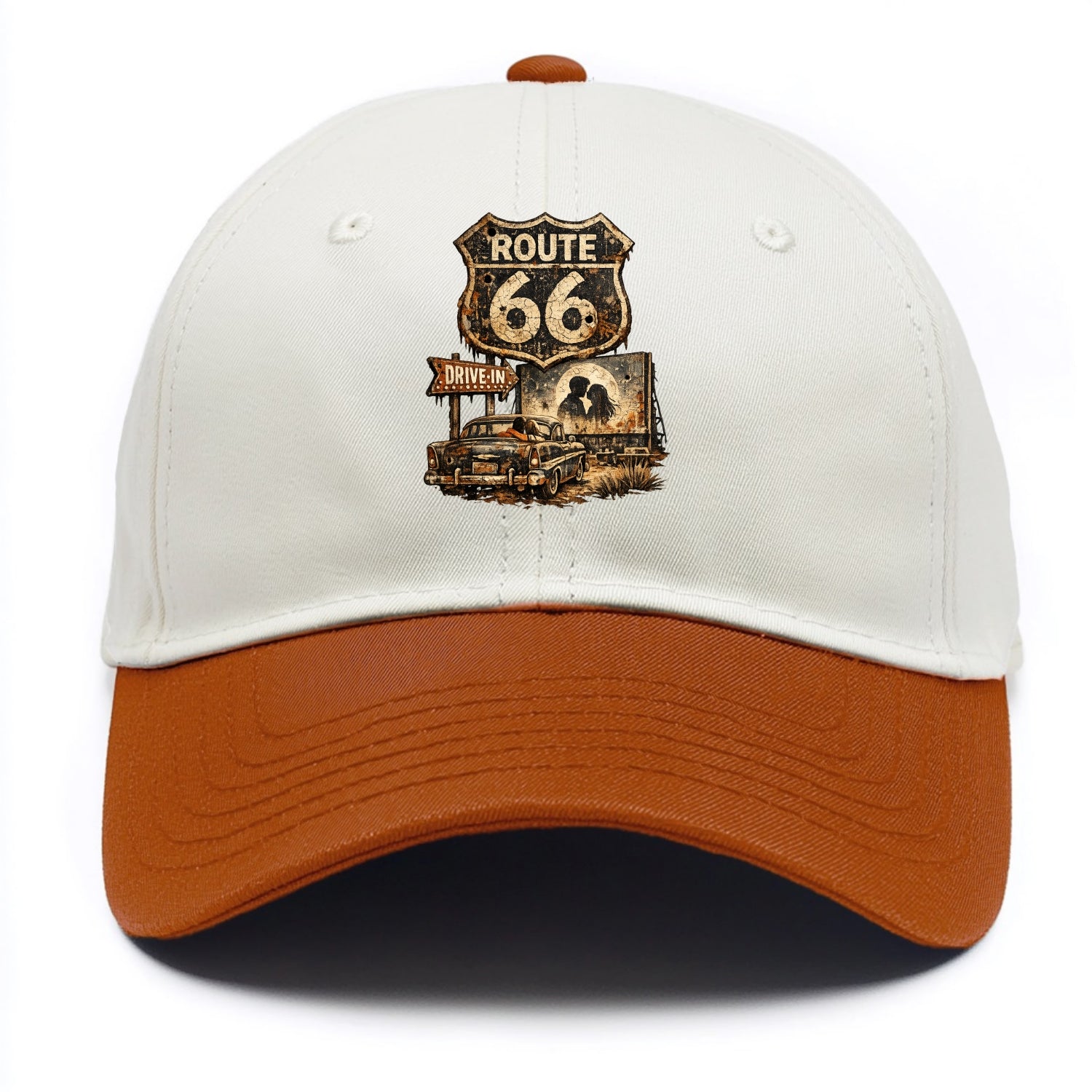 DRIVE-IN | Classic car at drive-in theater | Movie night romance | Americana - Two Tone Cap - Orange
