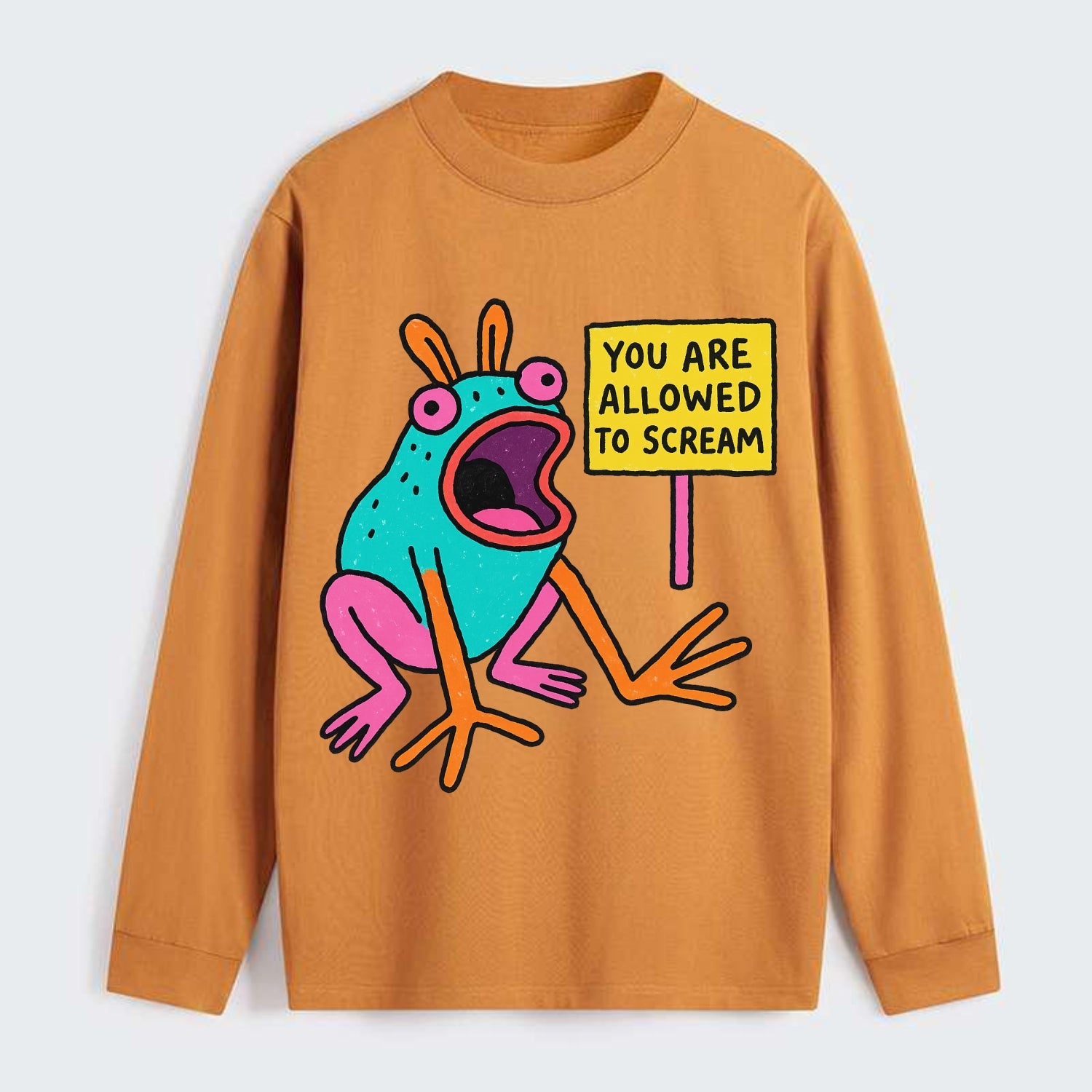 YOU ARE ALLOWED TO SCREAM | Open-mouthed frog - Classic Long Sleeve Shirt - Orange