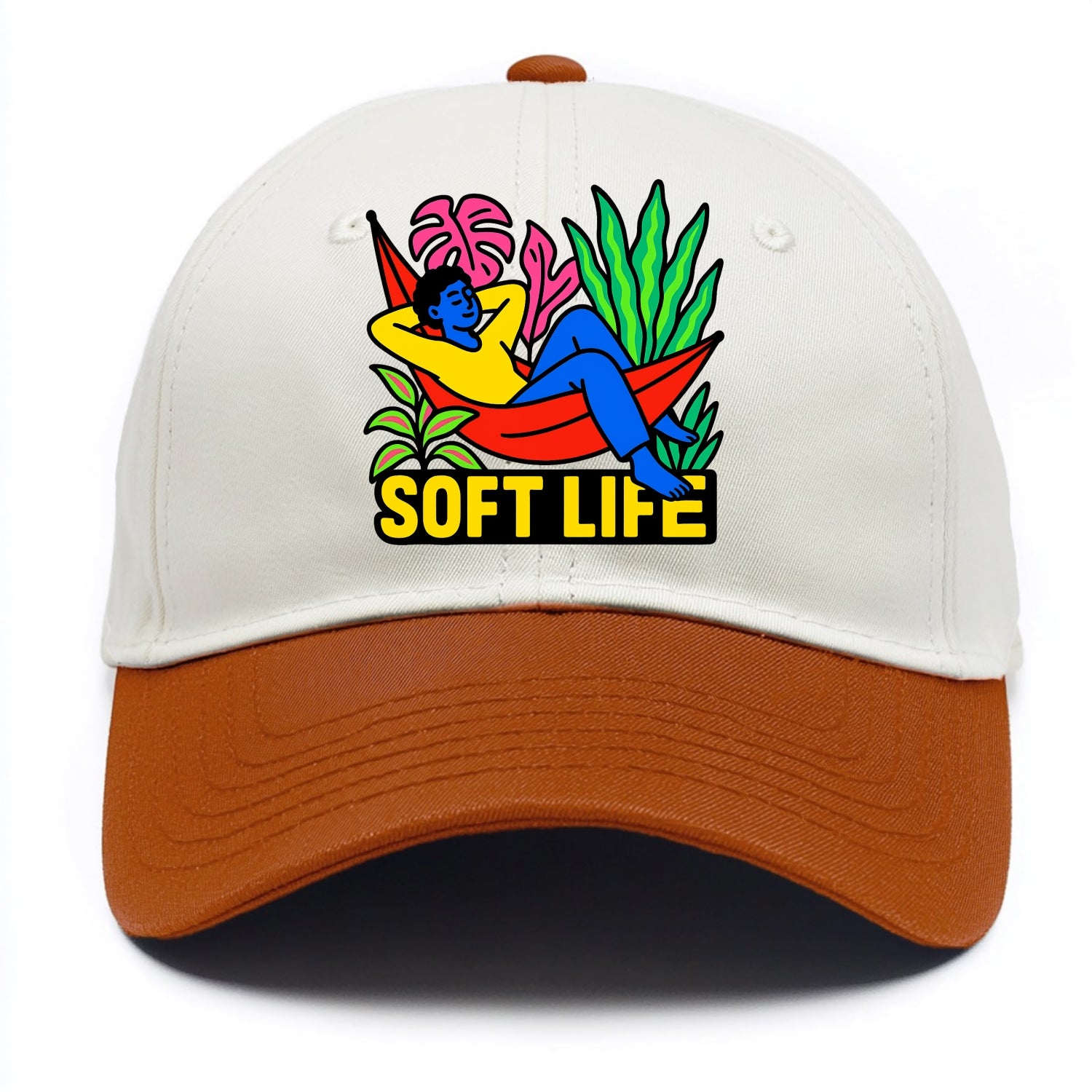 Person relaxing in hammock with plants - "soft life" aesthetic, peaceful living goals - Two Tone Cap - Orange