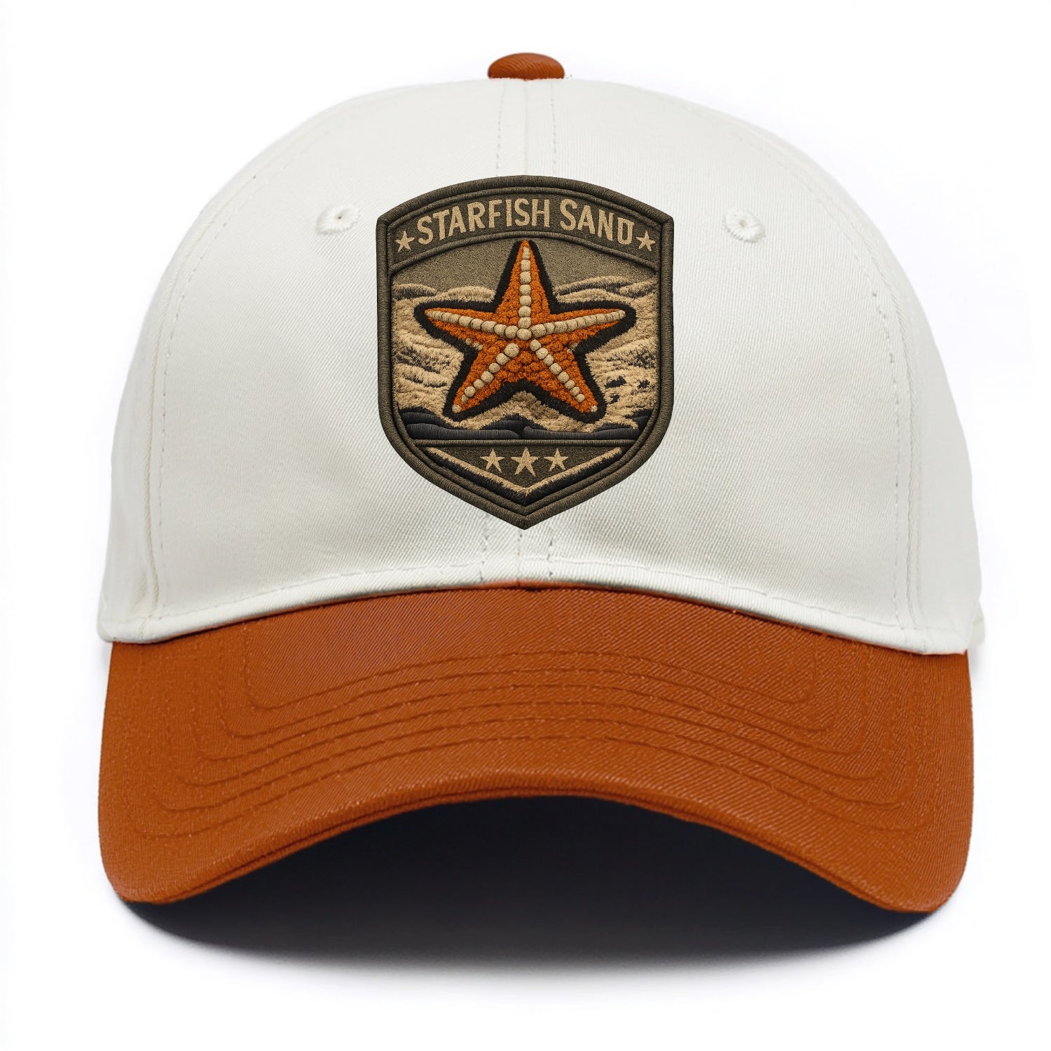 STARFISH SAND - sea star in orange and tan , beachcomber - Two Tone Cap - Orange