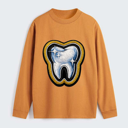 DENTAL TOOTH - molar with sparkle in white and blue , dentist - Classic Long Sleeve Shirt - Orange