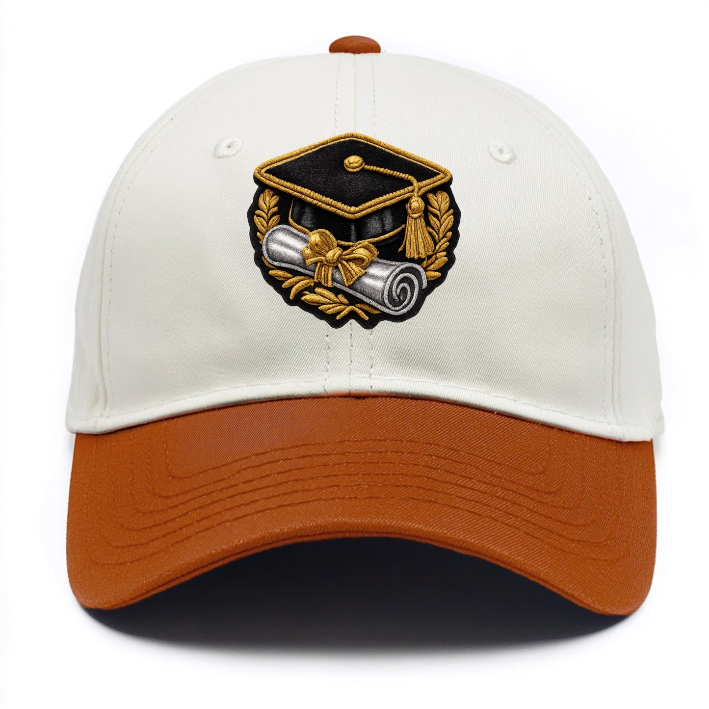 GRADUATION CAP - mortarboard with diploma in black and gold , achievement - Two Tone Cap - Orange