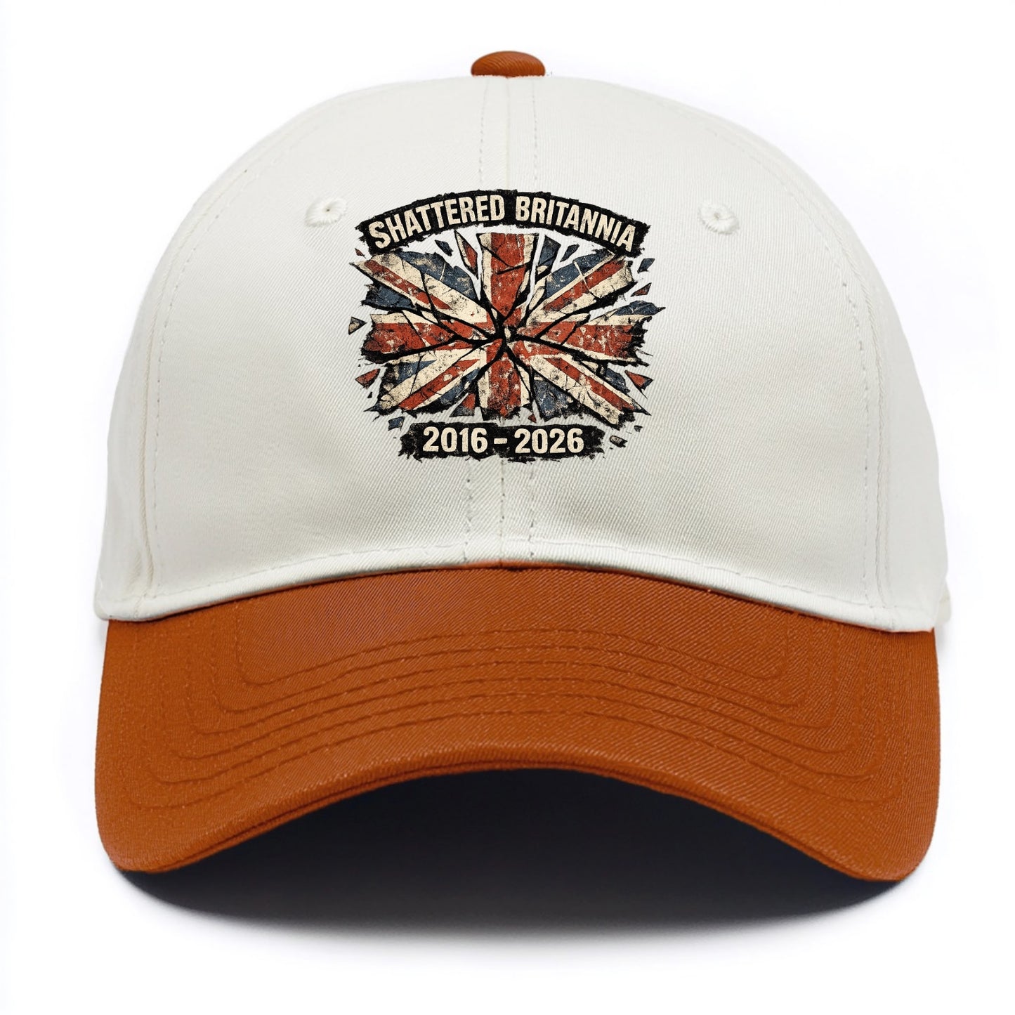 SHATTERED BRITANNIA | Cracked broken Union Jack | Fragmented glass effect | Pieces - Two Tone Cap - Orange