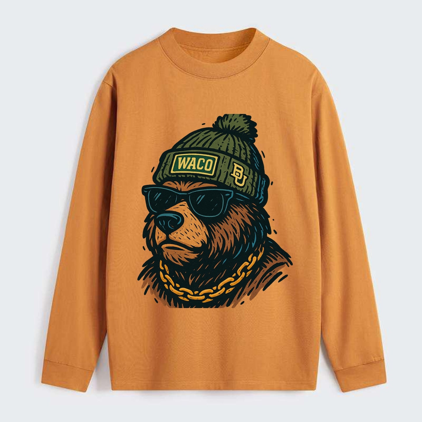 Waco Bear wearing Baylor beanie with BU patch - Classic Long Sleeve Shirt - Orange