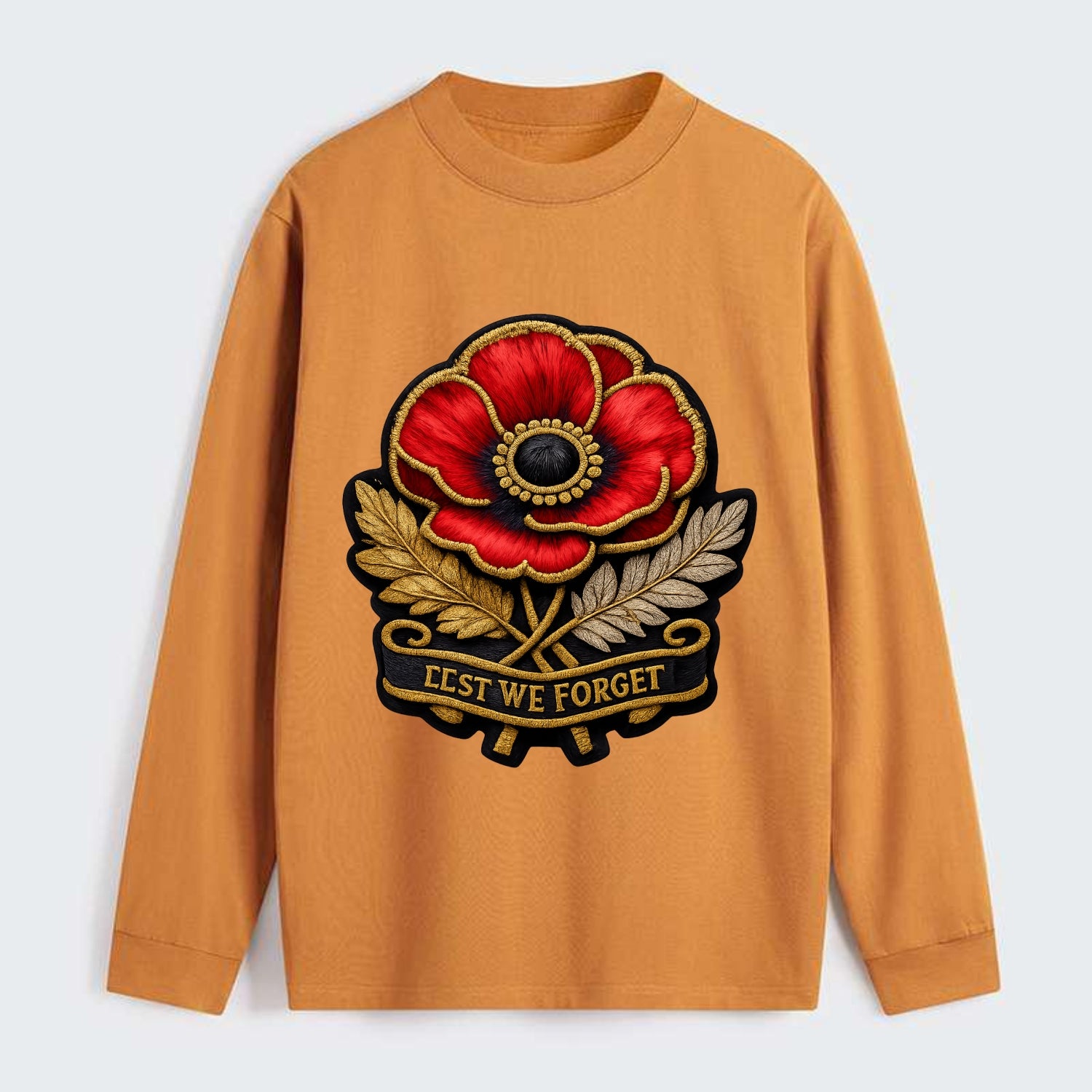 MEMORIAL POPPY - red poppy flower in scarlet , remembrance - Classic Long Sleeve Shirt - Orange