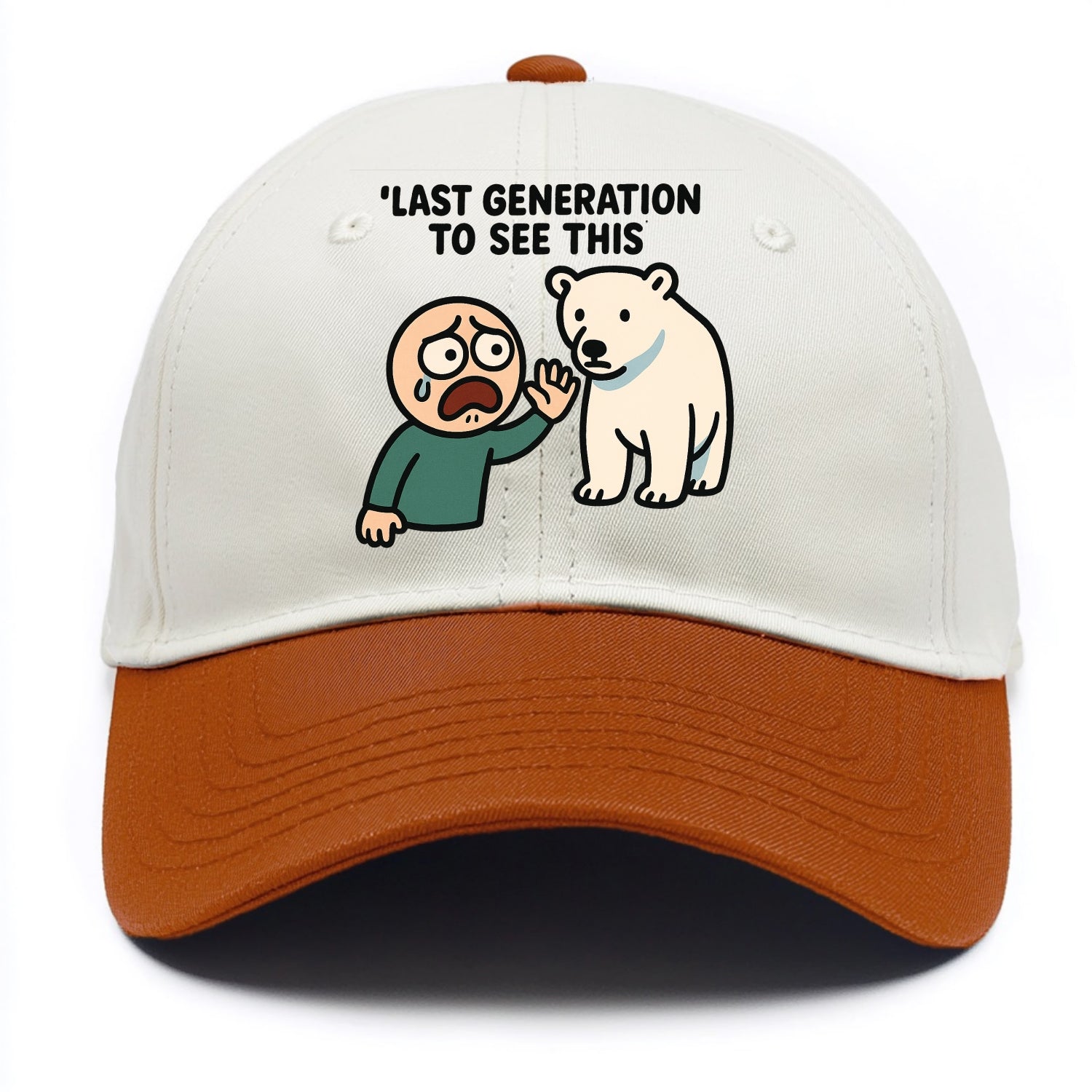 Person waving goodbye to polar bear - "Last generation to see this" - extinction - Two Tone Cap - Orange