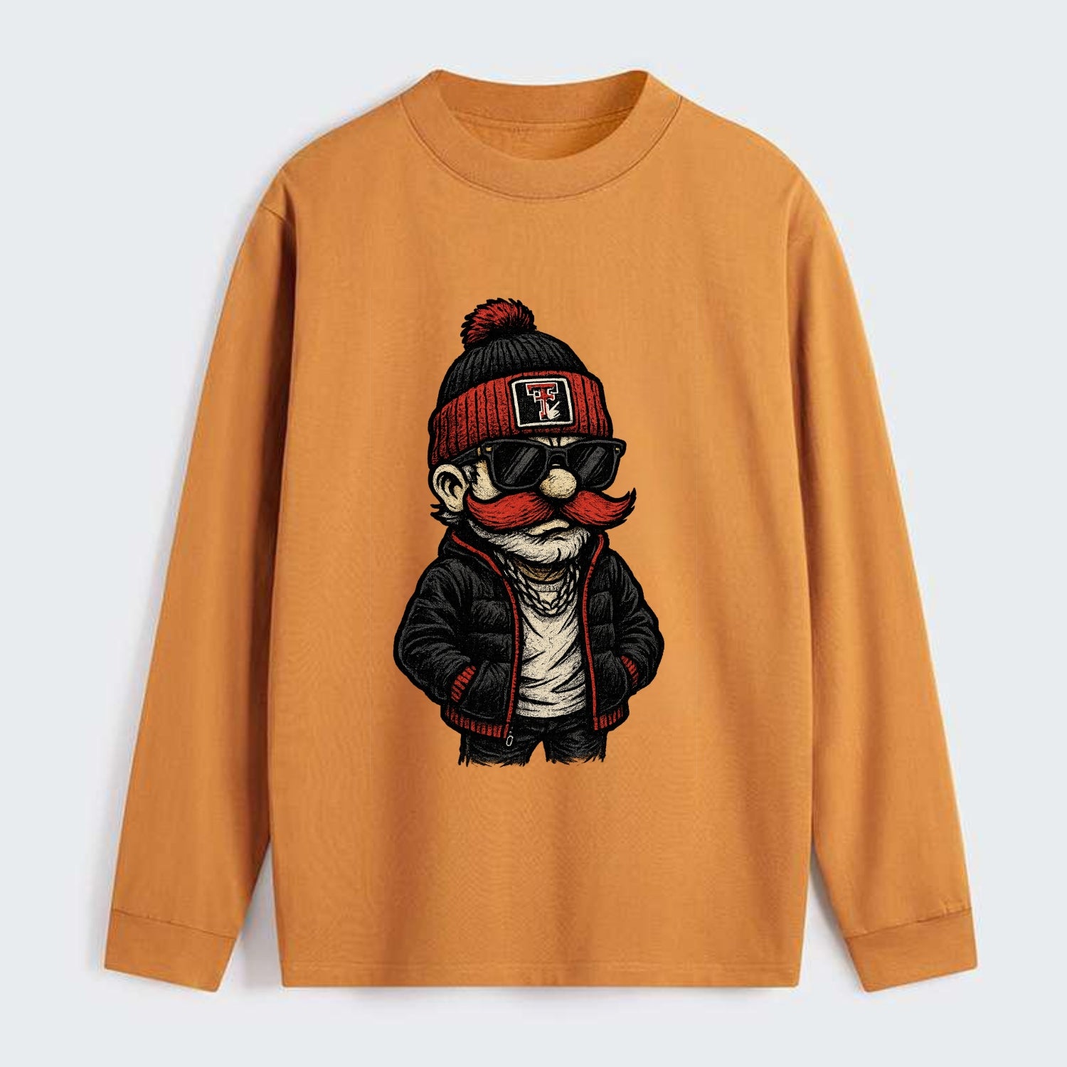 Lubbock Raider wearing Texas Tech beanie with guns up patch - Classic Long Sleeve Shirt - Orange