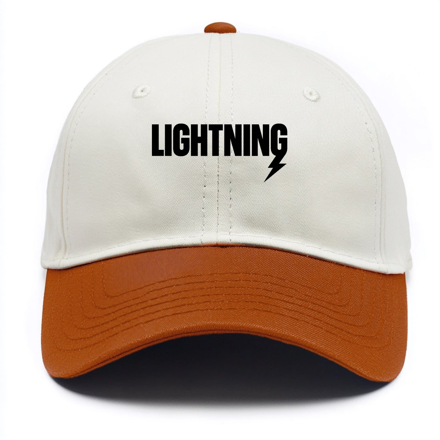 Bold typography design - "LIGHTNING" - fast, electric, striking - Two Tone Cap - Orange