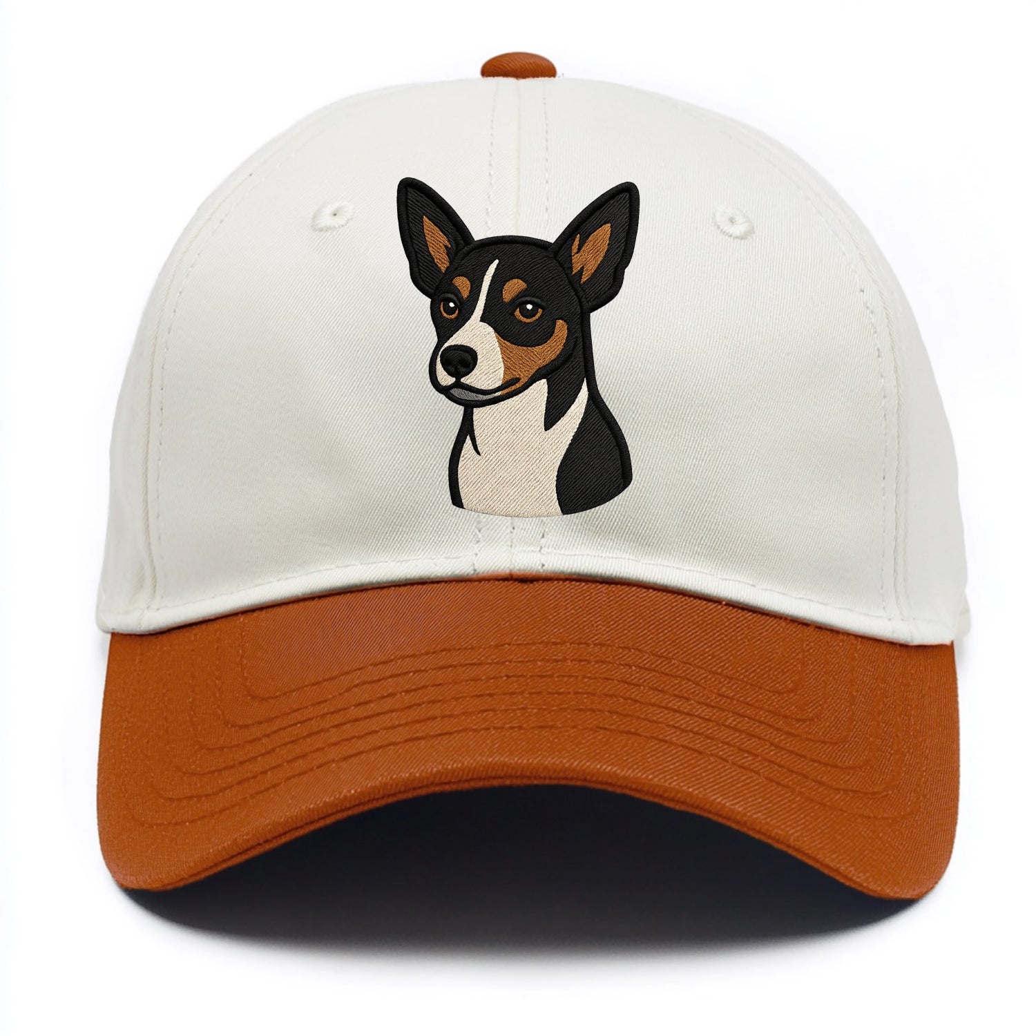 Rat Terrier - Tri-color embroidered pose - Two Tone Cap - Orange