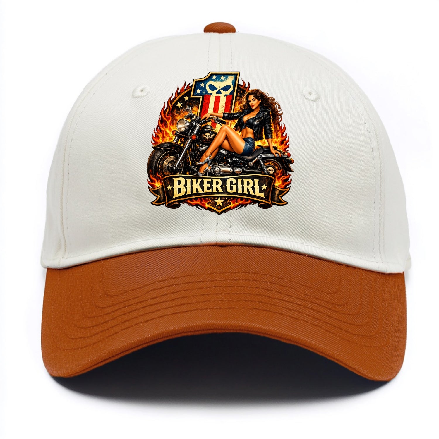 Vintage Biker Pin Up - Two Tone Cap - Orange