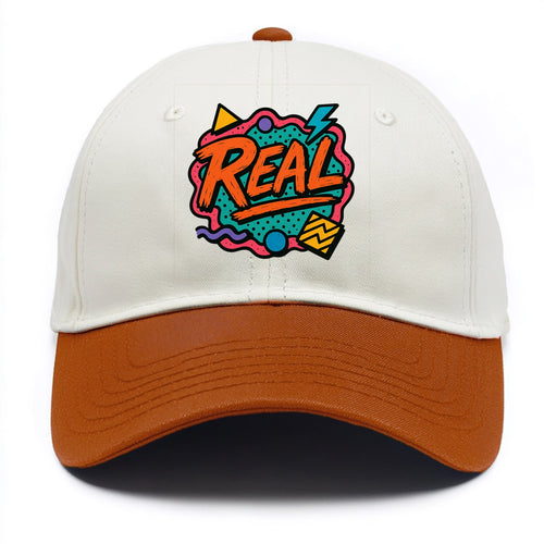 Imperfect brush strokes spelling Real - authenticity over perfection, raw and - Two Tone Cap