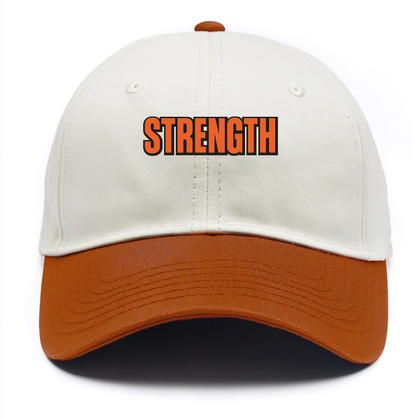 Bold typography design - "STRENGTH" - inner power, resilience, fortitude - Two Tone Cap - Orange
