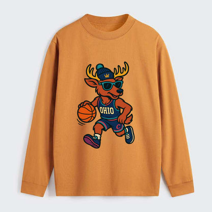 Ohio Deer wearing Cavs beanie with crown patch and wayfarer sunglasses - Classic Long Sleeve Shirt - Orange